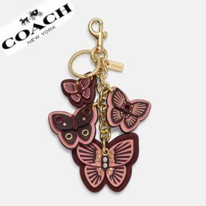 NWT Coach Butterfly Keychain FOB Leather Cluster Multi Bag Charm Boysenberry HTF